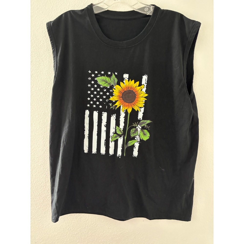 The Rolling Stones Sunflower American Flag Muscle Tee Black Girls‎ Large 12-14